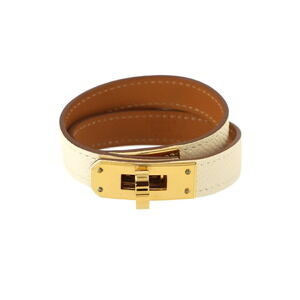 HERMES White Leather Charm Bracelet